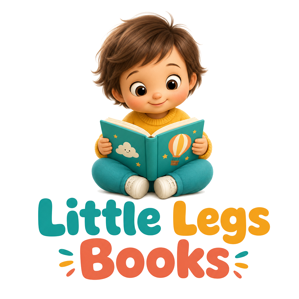 Little Legs Books mascot reading a book